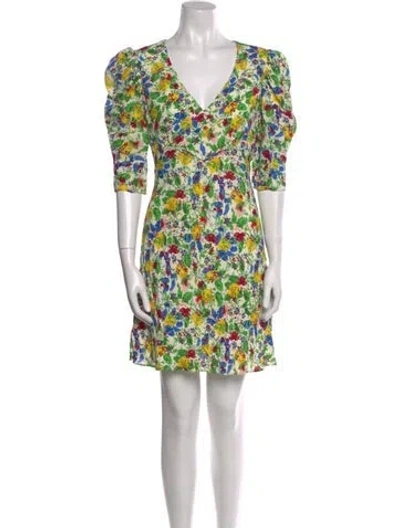 Pre-owned Saloni Floral Print Mini Dress In White