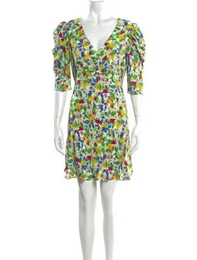 Pre-owned Saloni Floral Print Mini Dress In White