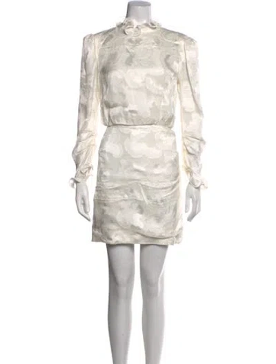 Pre-owned Saloni Floral Print Mini Dress In White