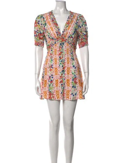 Pre-owned Saloni Floral Print Mini Dress In White