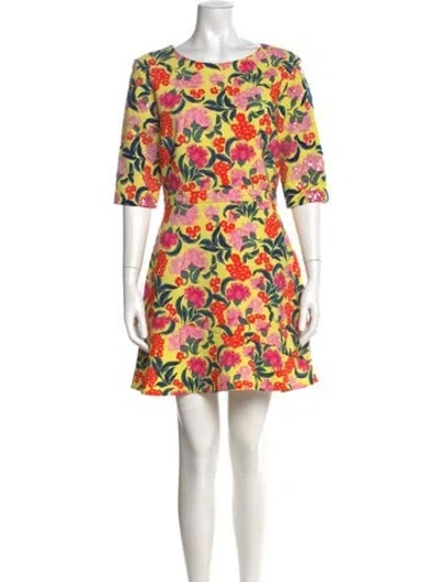 Pre-owned Saloni Floral Print Mini Dress In Yellow