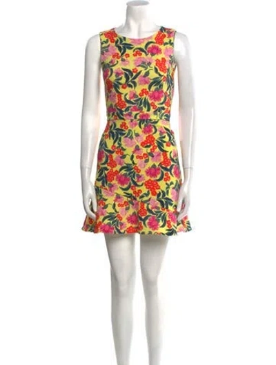 Pre-owned Saloni Floral Print Mini Dress In Yellow
