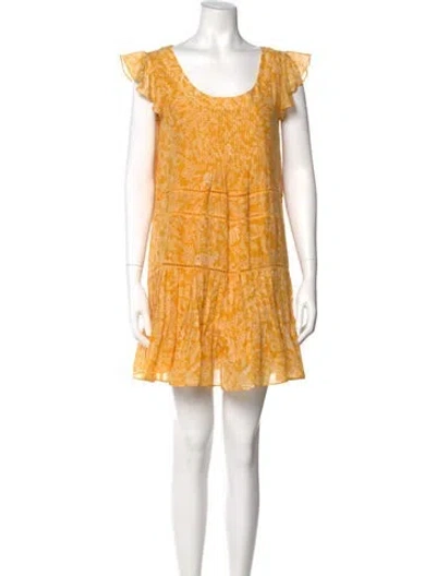Pre-owned Saloni Floral Print Mini Dress In Yellow