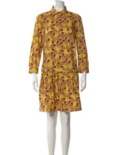 Pre-owned Saloni Floral Print Mini Dress In Yellow