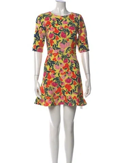 Pre-owned Saloni Floral Print Mini Dress In Yellow