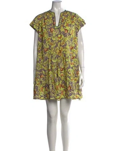 Pre-owned Saloni Floral Print Mini Dress In Yellow