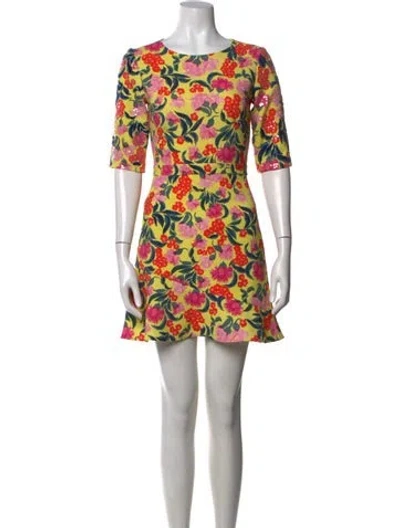 Pre-owned Saloni Floral Print Mini Dress In Yellow