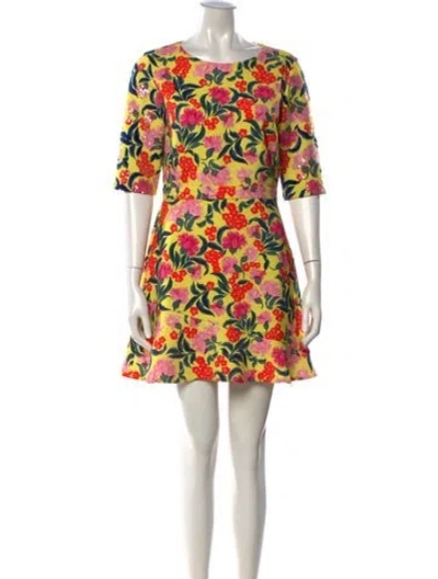 Pre-owned Saloni Floral Print Mini Dress In Yellow