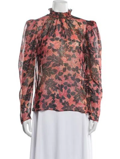 Pre-owned Saloni Floral Print Mock Neck Blouse In Multicolor