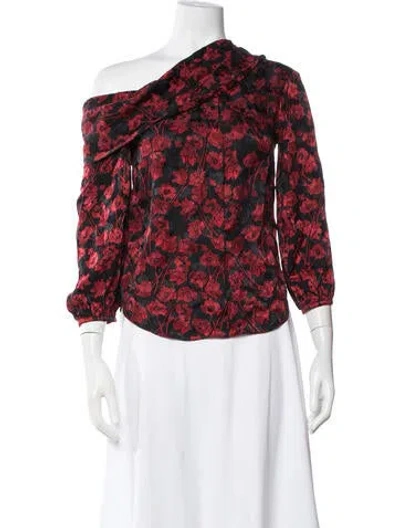 Pre-owned Saloni Floral Print Off-the-shoulder Blouse In Red