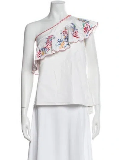 Pre-owned Saloni Floral Print One-shoulder Top In Neutral