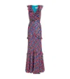 Saloni Rita Ruffled Floral-print Metallic Silk-georgette Gown In Pink