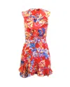 Saloni Floral Print Ruffled Mini Dress In Red Silk In Red