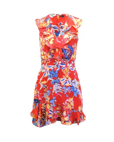 Saloni Floral Print Ruffled Mini Dress In Red Silk