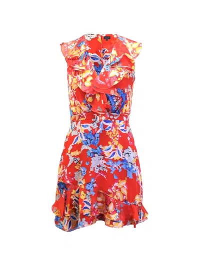 Pre-owned Saloni Floral-print Ruffled Mini Dress In Red