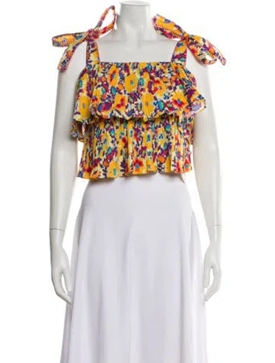 Pre-owned Saloni Floral Print Square Neckline Blouse W/ Tags In Yellow
