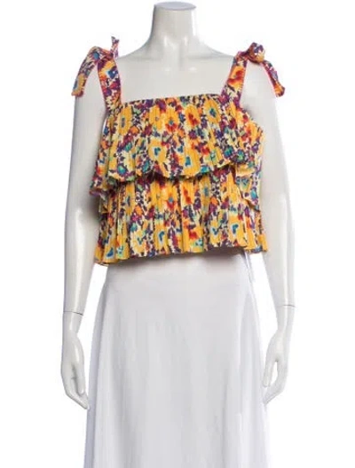 Pre-owned Saloni Floral Print Square Neckline Blouse W/ Tags In Yellow