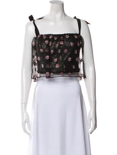 Pre-owned Saloni Floral Print Square Neckline Crop Top In Black