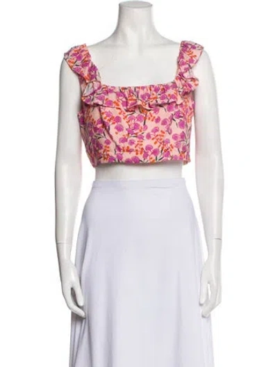 Pre-owned Saloni Floral Print Square Neckline Crop Top In Pink
