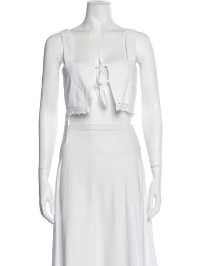 Pre-owned Saloni Floral Print Square Neckline Crop Top In White