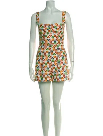 Pre-owned Saloni Floral Print Square Neckline Jumpsuit In Green