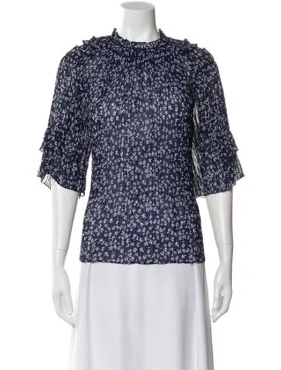 Pre-owned Saloni Floral Print Three-quarter Sleeve Blouse In Blue