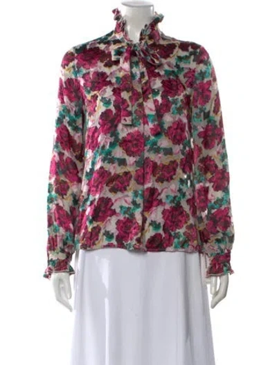 Pre-owned Saloni Floral Print Tie Neck Blouse In Multi