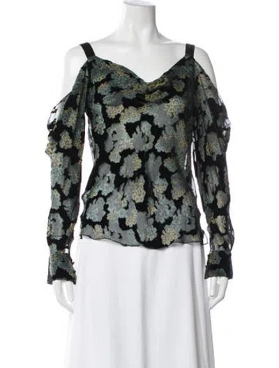 Pre-owned Saloni Floral Print V-neck Blouse In Black