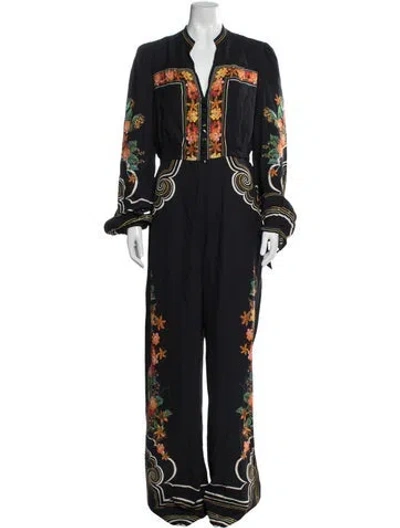 Pre-owned Saloni Floral Print V-neck Jumpsuit In Blue