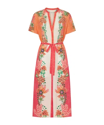 Saloni Vicki Belted Floral-print Silk Midi Dress In Orange