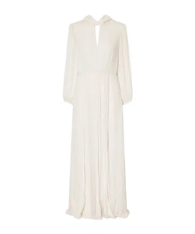 Saloni Floral-print Silk-crepon Gown In White