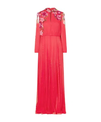 Saloni Floral-print Silk-crepon Midi Dress In Red