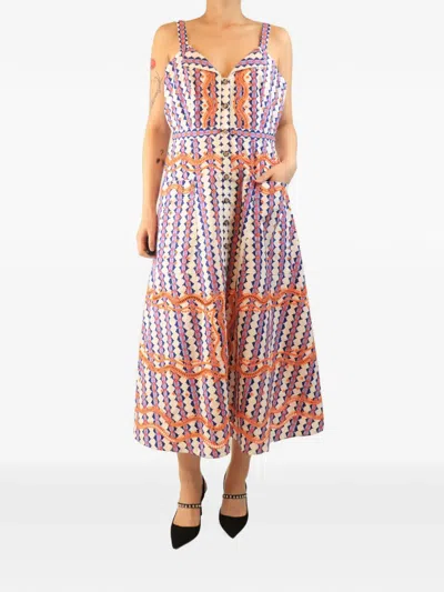 Pre-owned Saloni Floral-print Sleeveless Midi Dress In Neutral