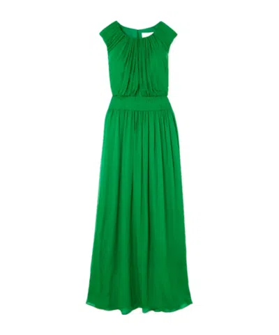 Saloni Gathered Silk-blend Crepon Maxi Dress In Transparent