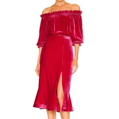 Saloni Grace Dress In Magenta In Red