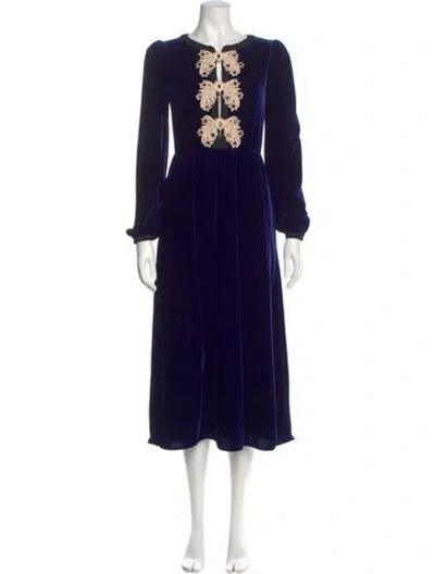 Pre-owned Saloni Graphic Print Long Dress In Blue