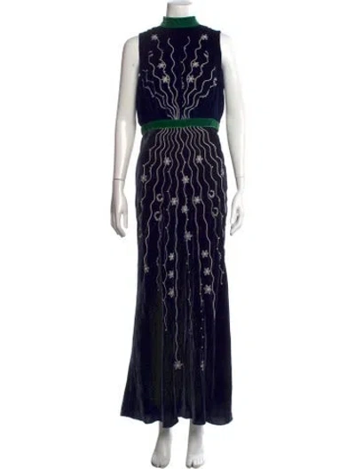 Pre-owned Saloni Graphic Print Long Dress In Blue