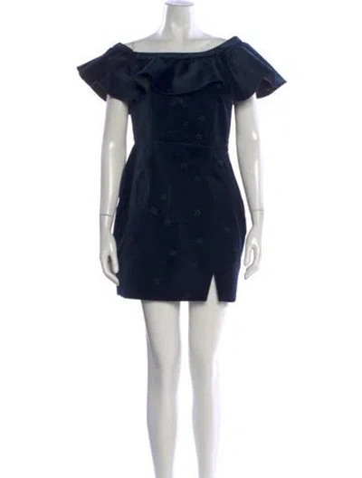 Pre-owned Saloni Graphic Print Mini Dress W/ Tags In Blue