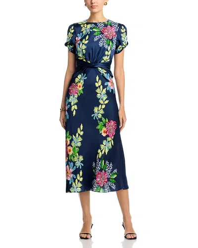 Saloni Gwen Floral Silk-blend Dress In Blue