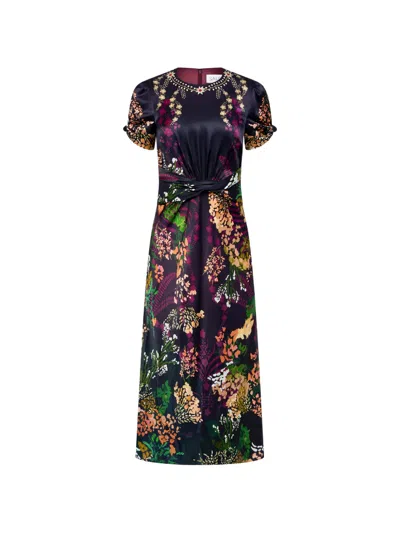 Saloni Gwen C Floral-print Midi Dress In Black