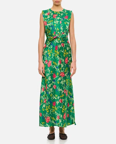 Saloni Gwen Twisted Draped Floral-print Silk Maxi Dress In Green