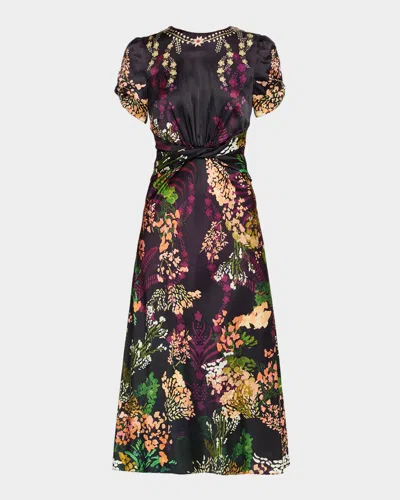 Saloni Gwen Floral Silk-blend Dress In Black