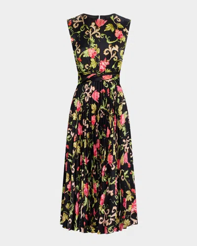 Saloni Gwen Silk Midi Dress In Black