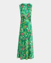 Saloni Gwen Twisted Draped Floral-print Silk Maxi Dress In Mandevilla Emerald