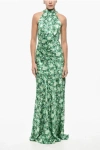 Saloni Halter Neck Michelle Silk Dress With Plant Motif In Green