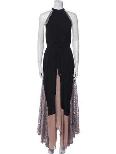 Pre-owned Saloni Halterneck Long Dress In Black