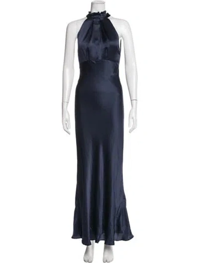 Pre-owned Saloni Halterneck Long Dress In Blue