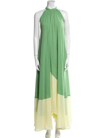 Pre-owned Saloni Halterneck Long Dress In Green