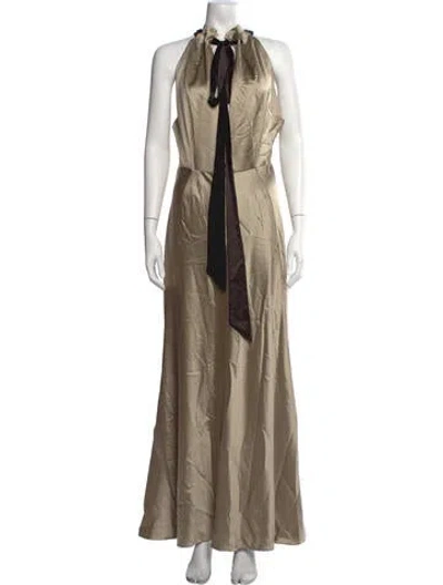 Pre-owned Saloni Halterneck Long Dress In Neutral