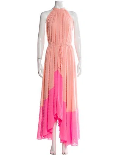 Pre-owned Saloni Halterneck Long Dress In Pink